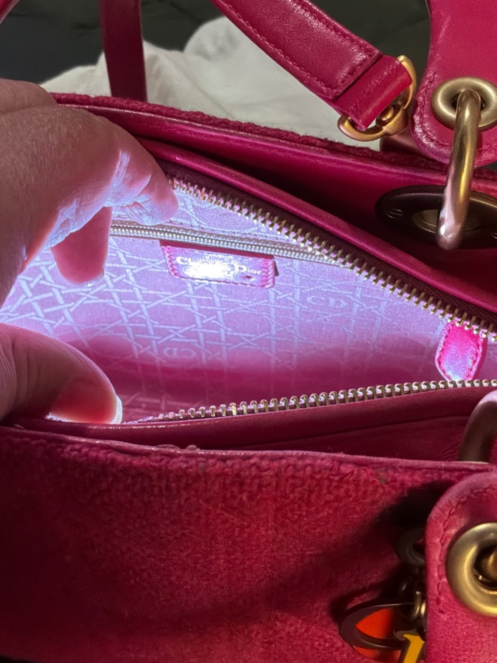 Pink tweed Lady Dior with multicolor charms and fabric - Picture 7 of 14